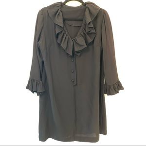 Vintage Mod Ruffle Neck Women’s Black Dress